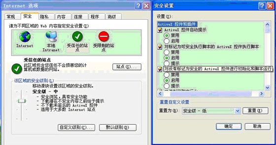 2) 启用Activex控件。