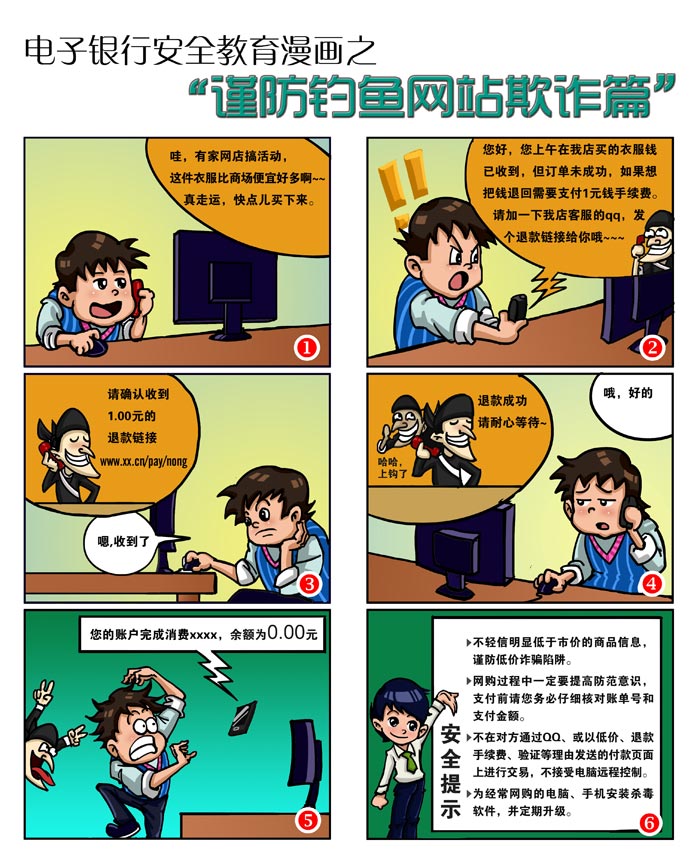 电子银行安全教育漫画之"谨防钓鱼网站欺诈篇"
