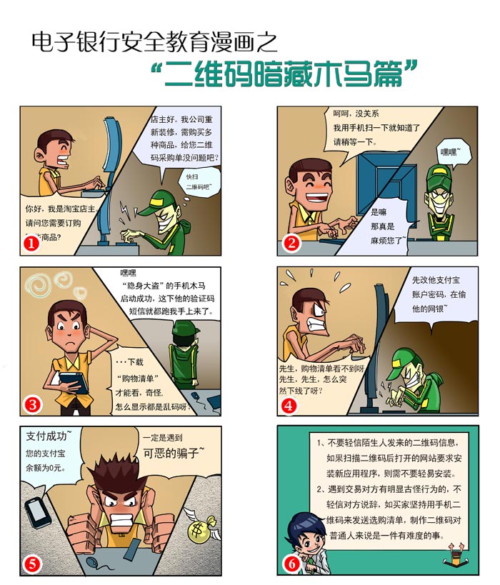 電子銀行安全教育漫畫之"二維碼暗藏木馬篇"